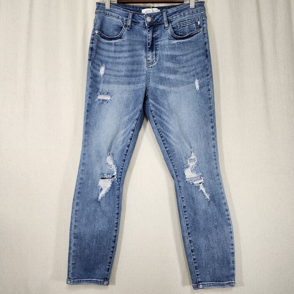 Judy Blue Jeans Relaxed Fit Distressed Women,s Size 29 Blue Medium Wash Denim